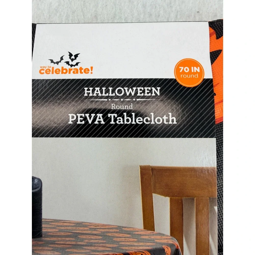 Way to Celebrate Halloween Pumpkin PEVA Tablecloth 70